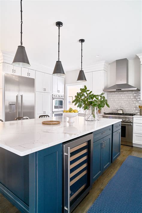 navy blue island|blue and white kitchen island.